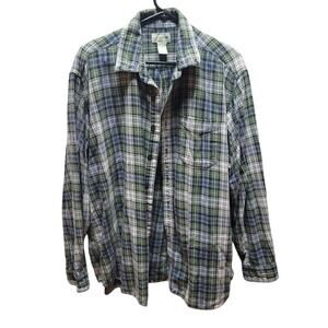 Vintage L.L. Bean plaid blue green cream XL mens button up shirt Cotton western